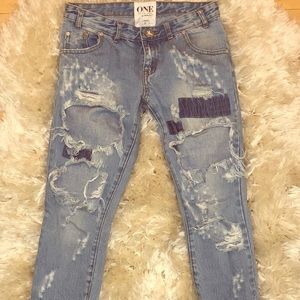 One Teaspoon - Freebird Distressed Cropped Jeans